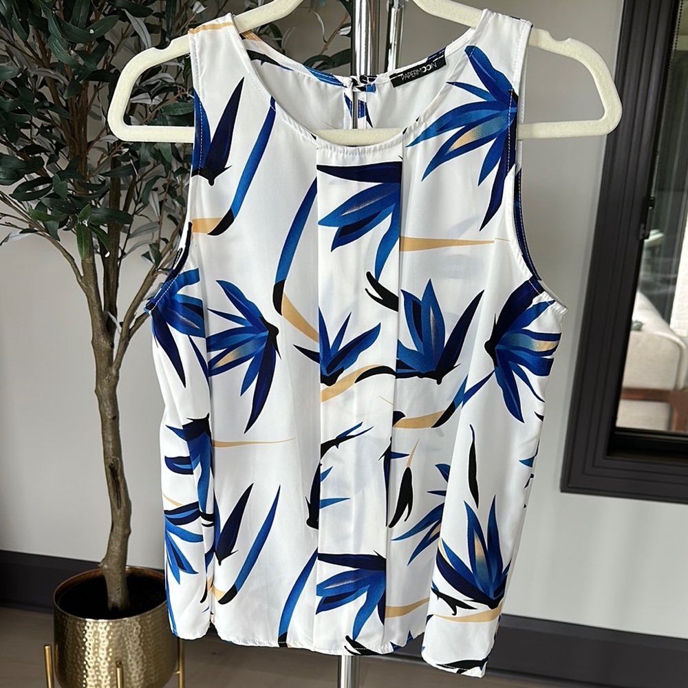 Papermoon White and Blue Floral Sleeveless Tank Top